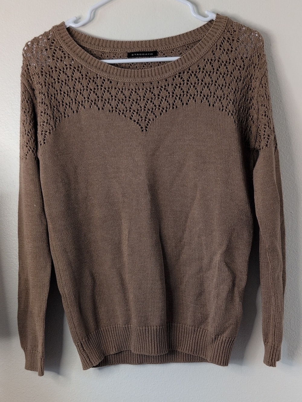 Staccato Light Brown Knit Sweater with Lace Yoke